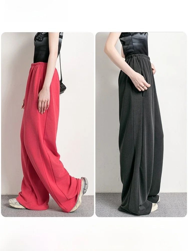 

Модные женские спортивные брюки с цветочным принтом, высокой талией и широкими штанинами, весна-осень, новинка, двухцветные, простые, универсальные, из хлопка и полиэстера