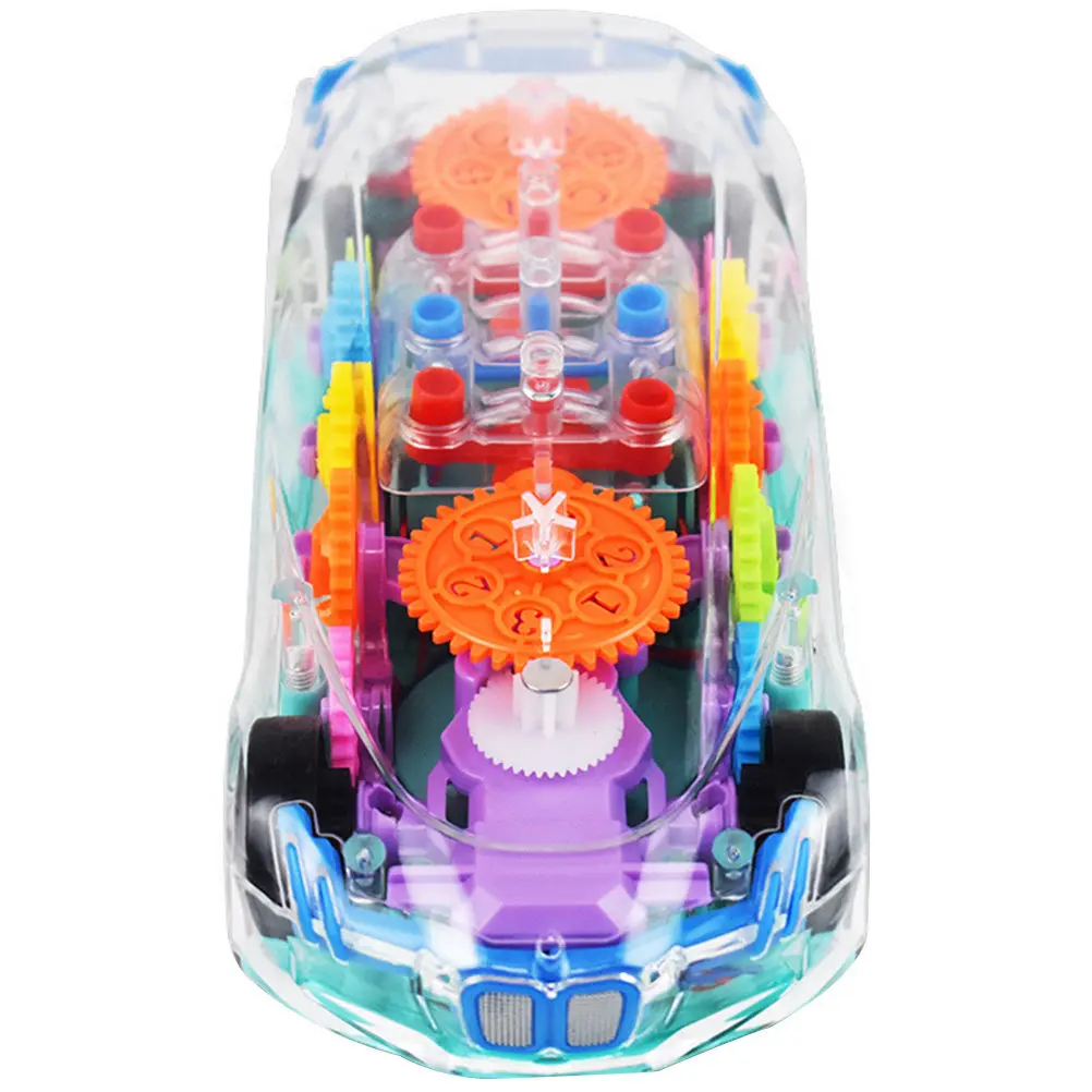 

Electric Musical Light Up Car Transparent Educational Gear Gift Party Favor Electric Toy Car Toy for Kids