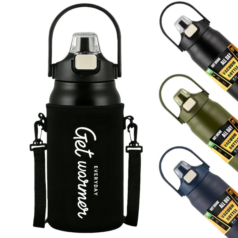 800-1500ML Stainless Steel Thermal Mug Outdoor Thermos Bottle With Straw Portable Tumbler Vacuum Flasks Cold & Hot Water Bottle