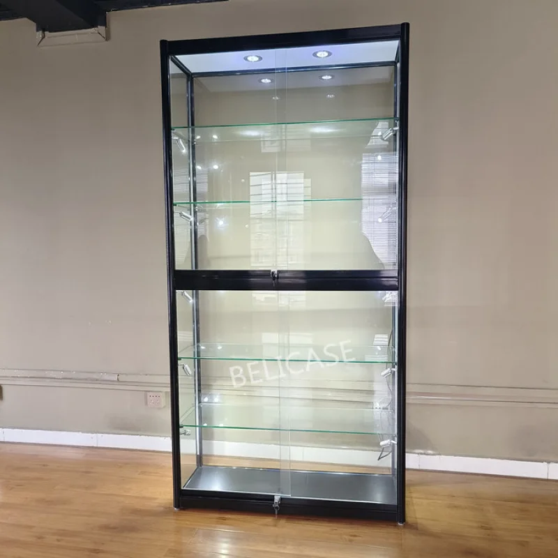 

2025customized.Lockable Aluminum Glass Display With Adjustable Shelves Design Wine Display Cabinet Showcase Glass Display C