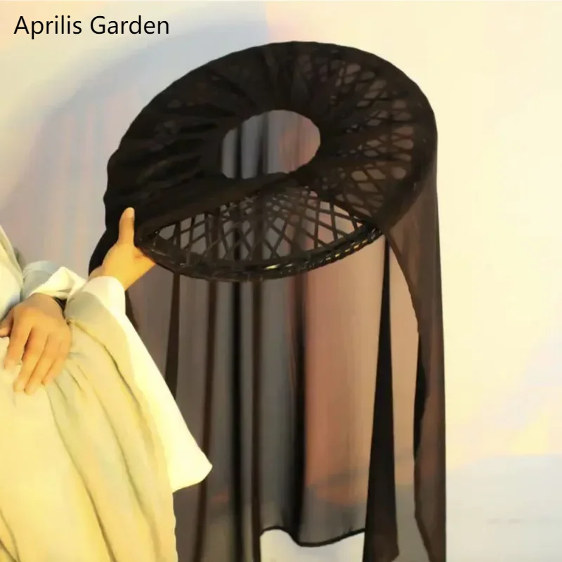 Puntelli per fotografia da donna arti marziali stile antico cappello di bambù copertura per foto velo antico per ombrellone da giardino Cosplay