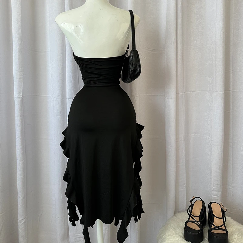 2024 verano Maxi vestido de mujer Vintage elegante negro moda sin mangas ajustado espalda descubierta Irregular borla vestidos de fiesta bata de calle