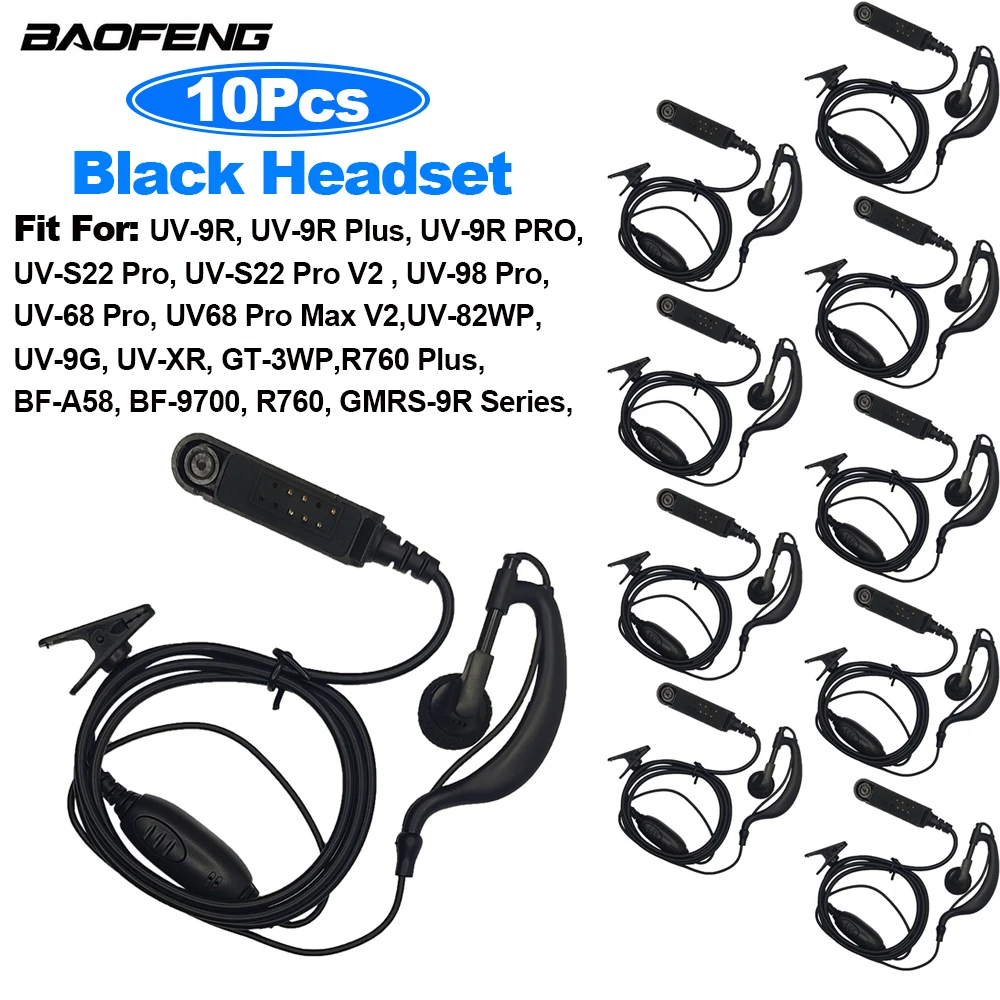 10Pcs Waterproof Walkie Talkie Headset For Baofeng UV-9R Plus UV-22S UV-68 Pro BF9700 Two Way Radios Earpiece UV-98 Pro Earphone