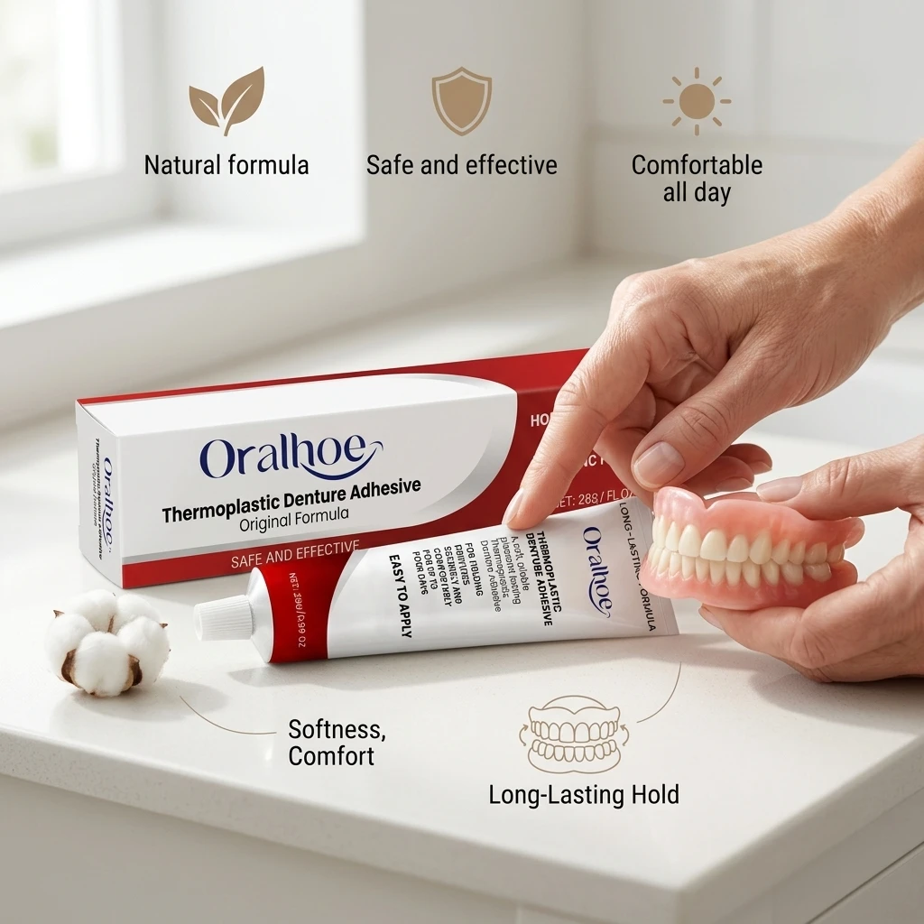 Oralhoe Denture Adhesive Glue Enhance Stability Prevent Sliding Food Residue Lasting Fixation Tightening-Dentures Solid Adhesive