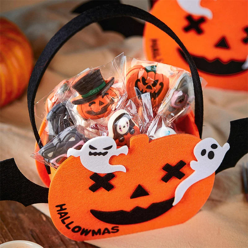 Halloween Packaging Bag Baked Lollipop Protein Toffee Candy Cookies Hand-Held Pumpkin Felt Cloth Bag Empty Halloween Gift Bag