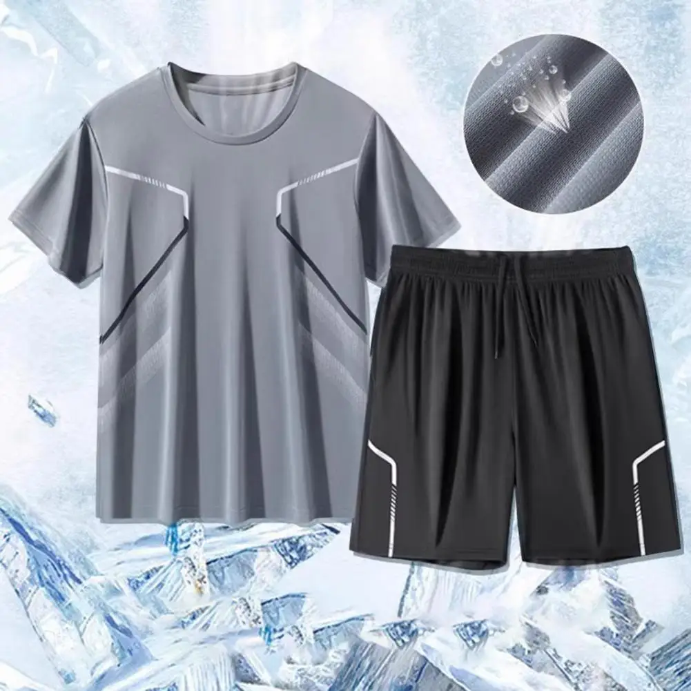 

Quick-drying Workout Clothes Men's Quick-drying Sportswear Set with Round Neck Tee Shirt Elastic Waist Shorts 2 Piece for Active