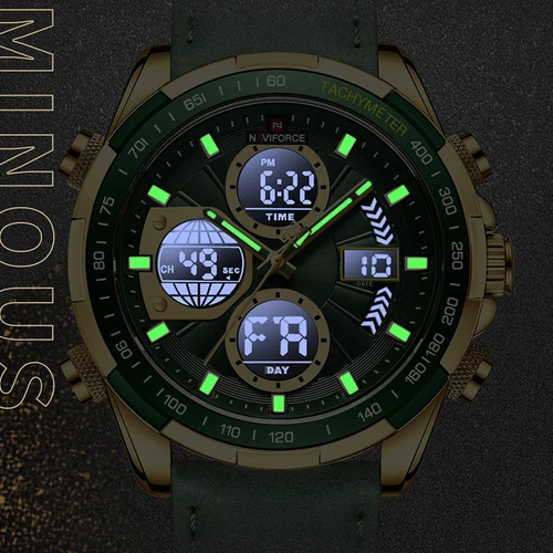 Imagen 2 del producto Nuevos relojes NAVIFORCE para hombre, reloj deportivo militar de cuero resistente al agua, reloj de pulsera de cuarzo, cronógrafo, reloj masculino