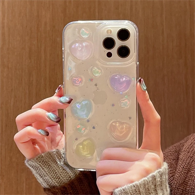 Transparent Bling Cute Color 3D Stars Phone Case for Iphone 16 14 13 12 11 15 Night Light Luminous TPU Drop Glue Glowing Cover