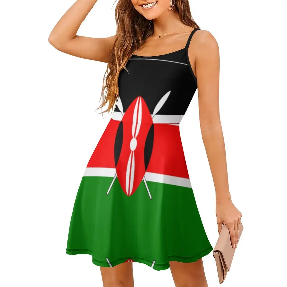 Flag of Kenya Women's Sling Dress Humor Graphic Dresses Cute Exotic  Woman's Gown  Clubs