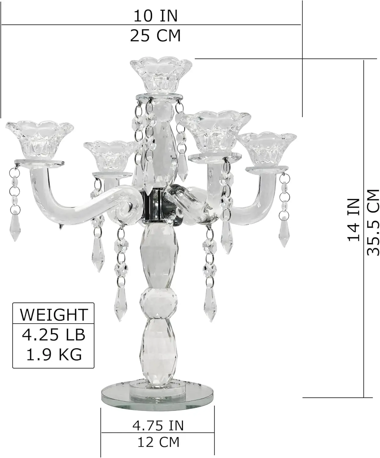 Crystal Candle Holder 5-Arm Taper Candlestick Crystal Candelabra - Centerpiece for Home Wedding Event and Party Festival