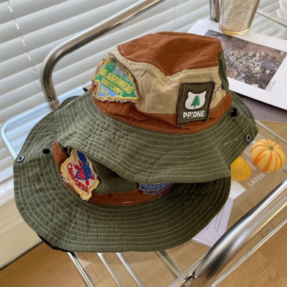 

Vintage Bucket Hat With Wide Adjustable Trim Classic Patchwork Sun Hat For Men And Women Outdoor Hiking Travel