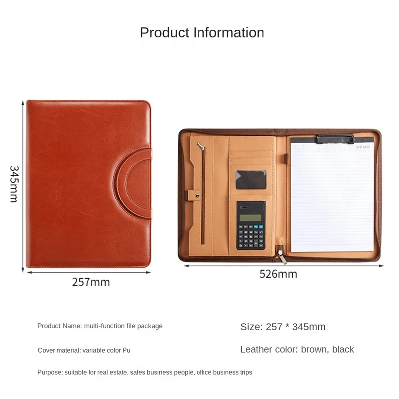 

Sensitive Leather Portfolio Folder With Zipper For Women/Men, Business Padfolio With Handle, Conference Notepad Folder
