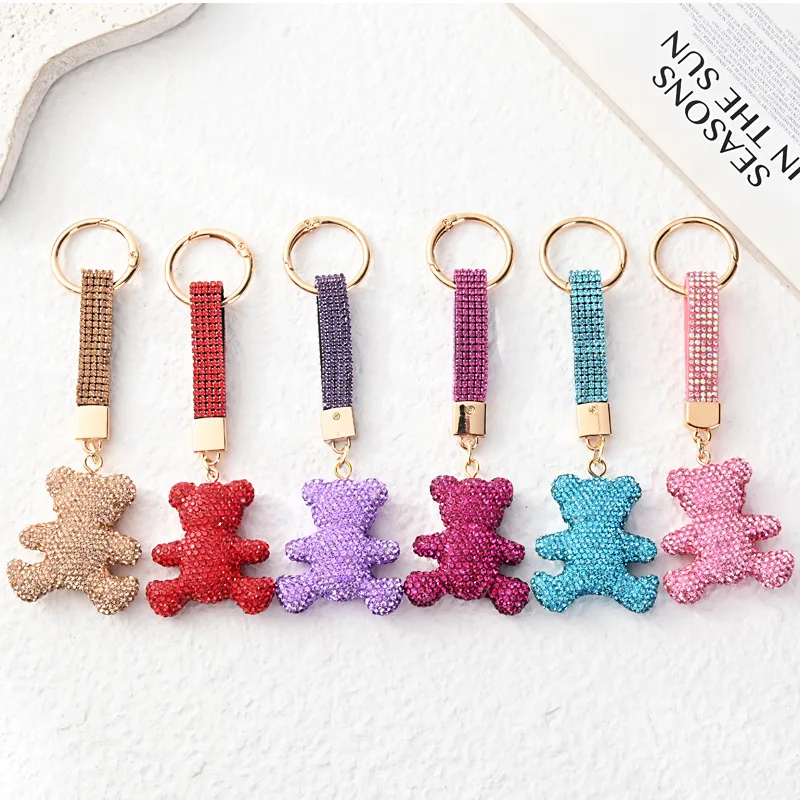 Cute Cartoon Bear Keychain Full Rhinestones Sparkle Charm Handmade Pendant Girls Gift for Car Key Phone Back to School haul