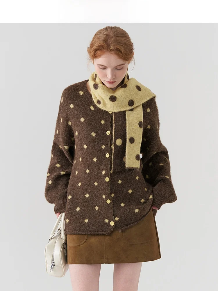 

Ретро-шарф в горошек, женский вязаный свитер свободного кроя, осенне-зимняя новинка, утепленное пальто для похудения