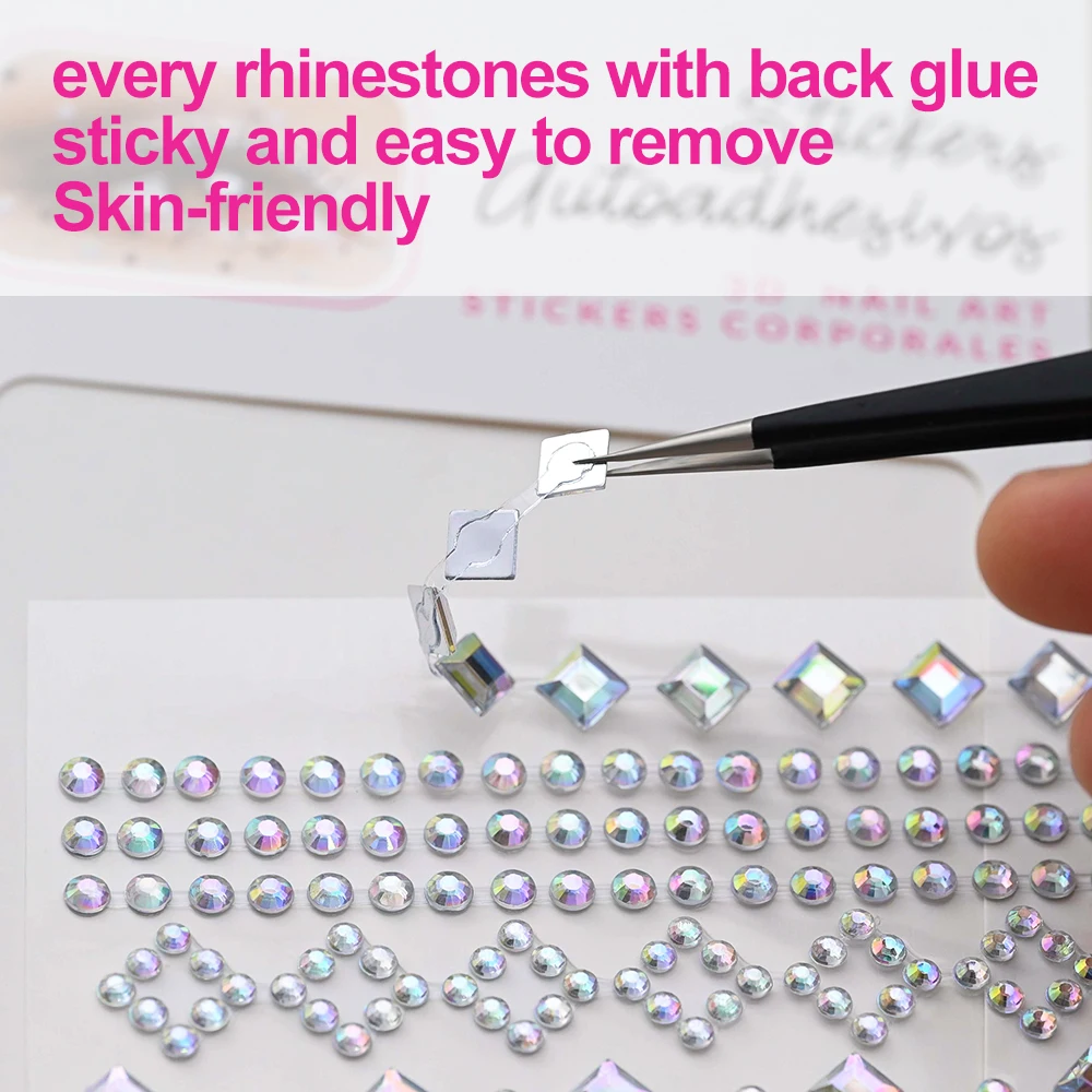 Bling Selbstklebende Gesichts-/Körper-Edelsteine 3D Stern/Mond/Herz/Runde Temporäre Tattoo-Aufkleber AB/Klar/Rot/Blau Gesichtshaar Nagelschmuck – Detail 2