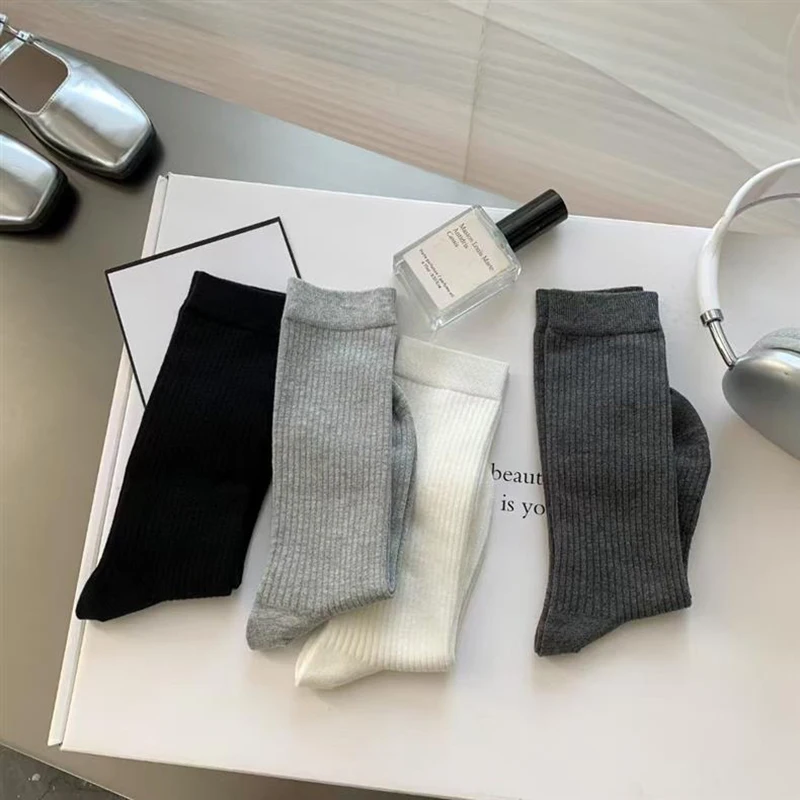 1/4 par de calcetines de pierna media a pequeña para mujer, calcetines hasta la rodilla, calcetines negros, blancos, grises, calcetines apilados transparentes de estilo dulce fino de verano