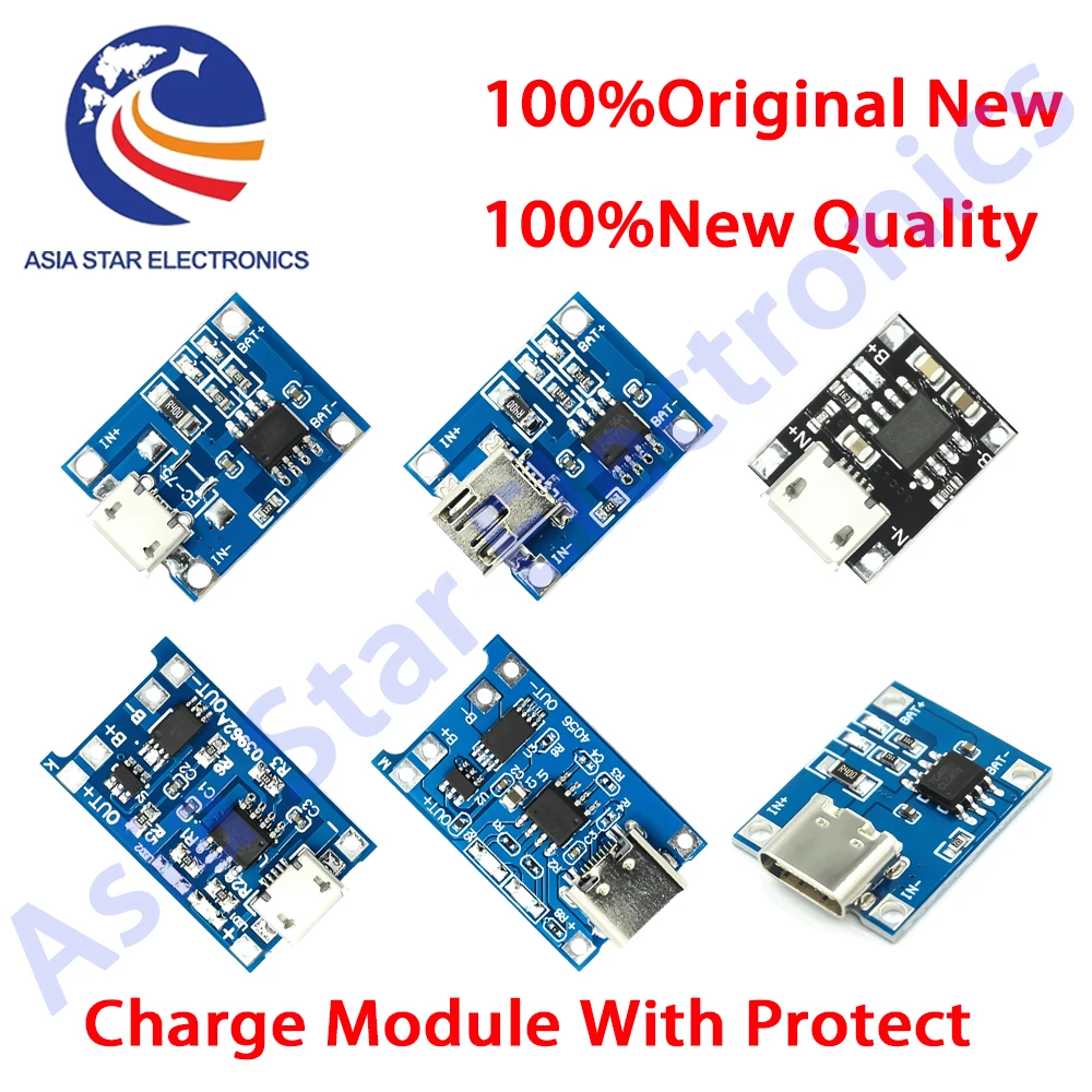 1-20PCS Type-c/Micro/Mini USB 5V 1A 18650 TP4056 Lithium Battery Charger Module Charging Board With Protection Function Li-ion