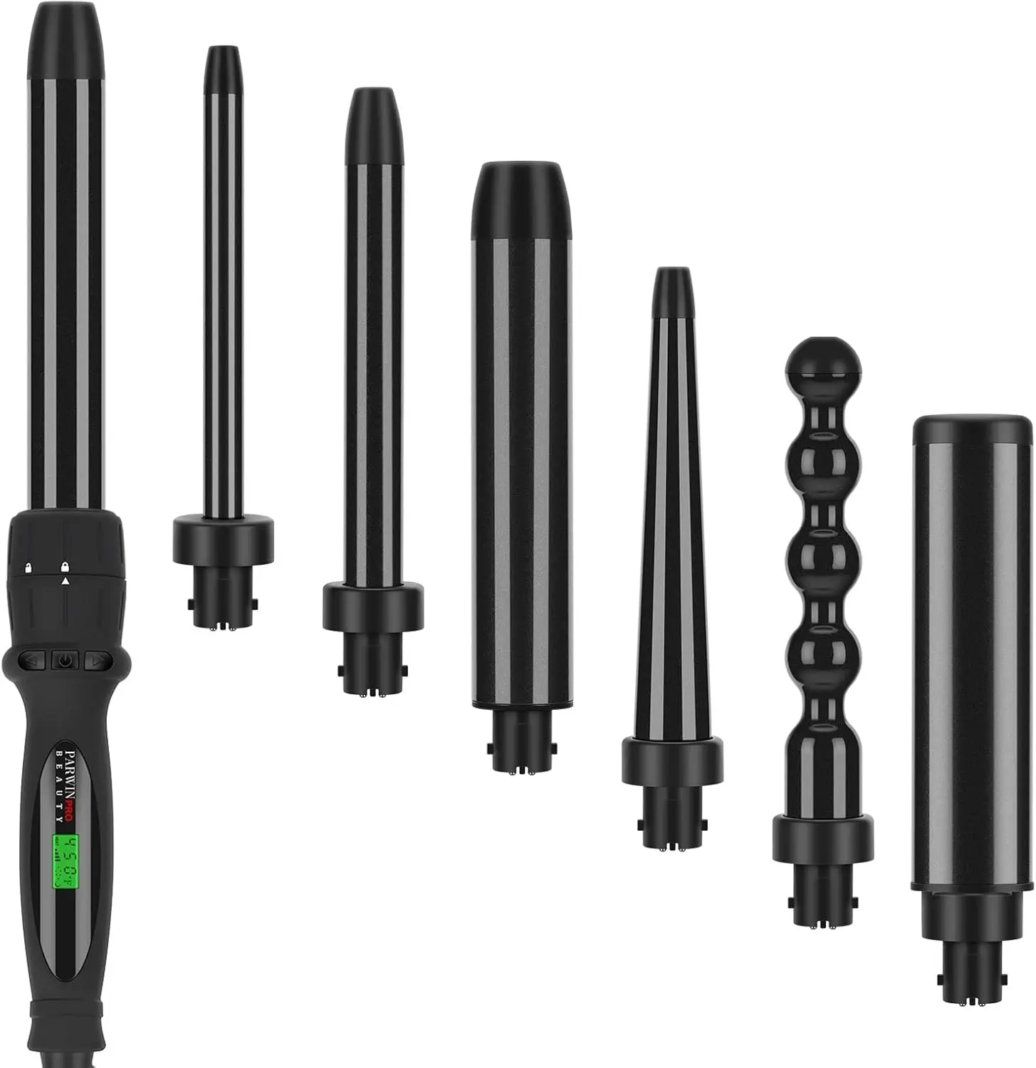 

7-in-1 Curling Iron Set with LCD Temperature Control, Dual Voltage, Auto Shut Off - Black