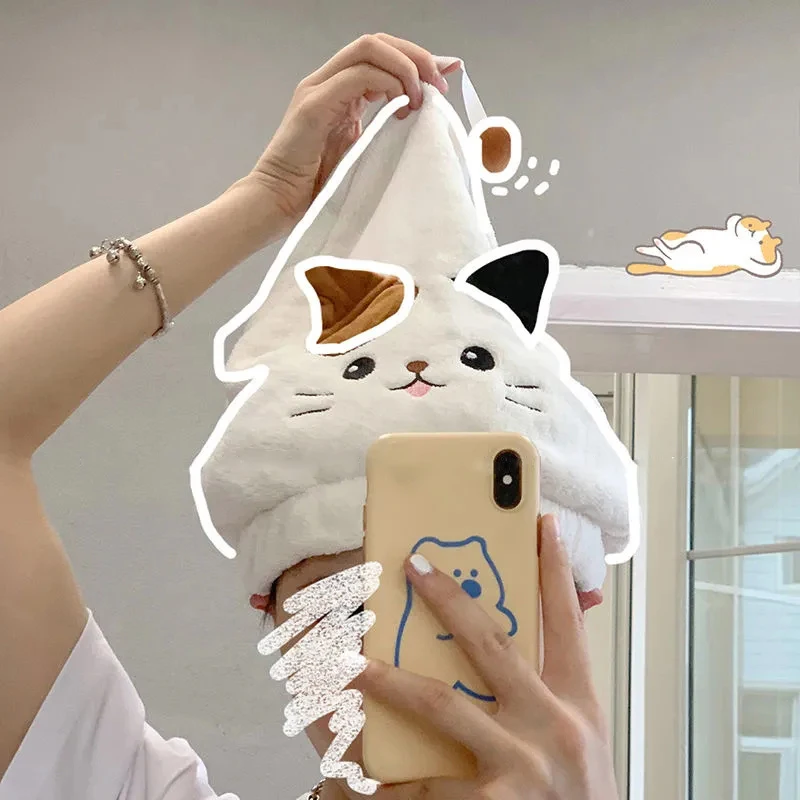 1 Uds lindo gato gatito chico turbante de pelo de baño de secado rápido toalla de secado de pelo envoltura para la cabeza gorro herramienta de baño