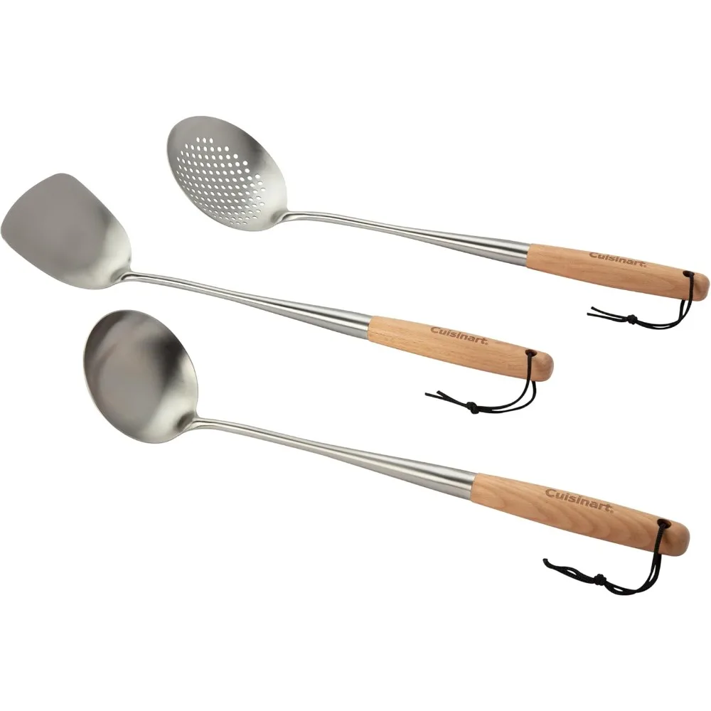 

Professional 3-Piece Stainless Steel Wok Utensil Set with Wood Handle for Safe Cooking