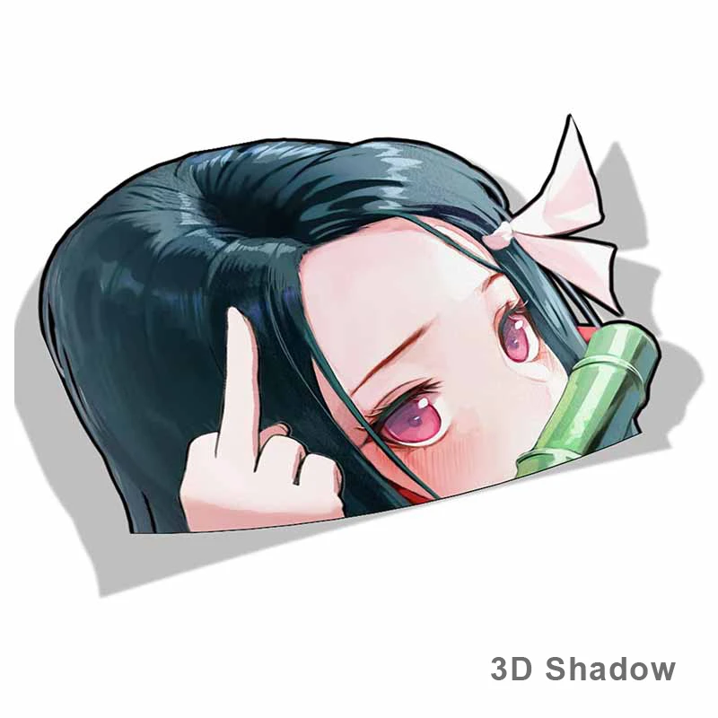 ملحقات خارجية 13/17 سم ملصقات كرتونية للسيارات Nezuko Kamado شيطان القاتل Peeker ملصقات من الفينيل بتصميم كبير الرأس k74