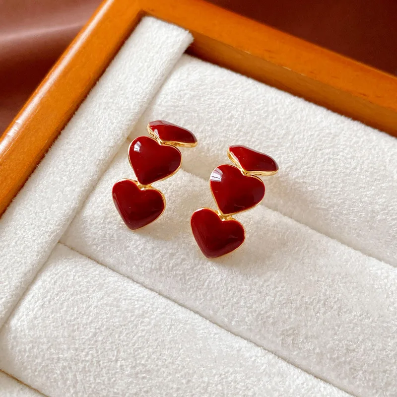 S925 الفضة إبرة الكورية قطرة الزيت الحب أقراط جميلة بورجوندي ساحة هندسية أقراط 2023 الاتجاه المرأة Jewelrg #1