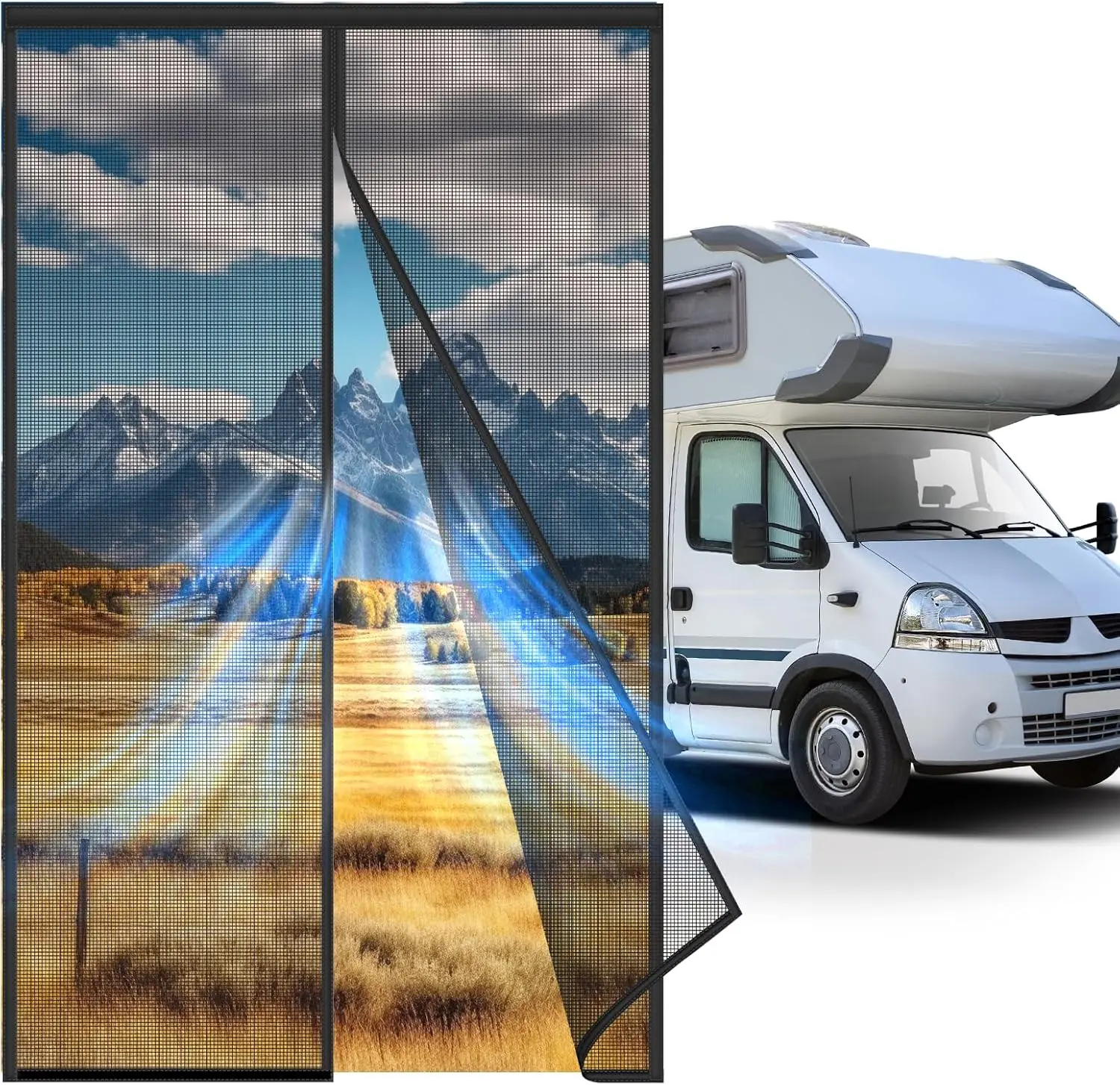 

RV Screen Door 33"x80" - Magnetic Self-Closing Fiberglass Mesh Screen for Camper, Trailer, Motorhome | Pet Friendly, Bug Proo