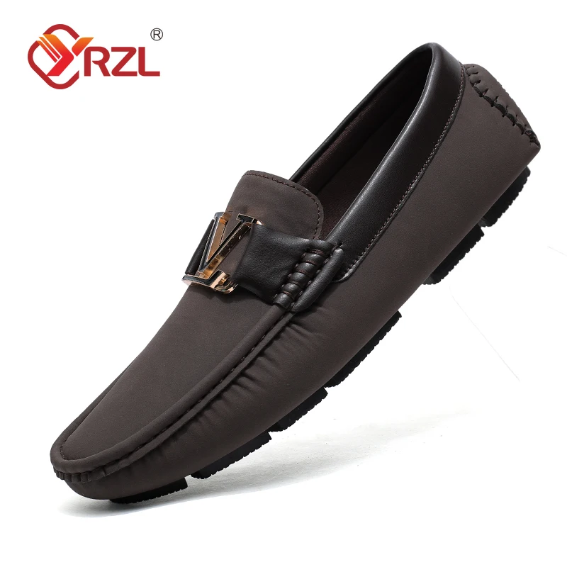 YRZL-mocasines de cuero Artificial hechos a mano para hombre, zapatos planos informales de lujo, cómodos, sin cordones, para conducir