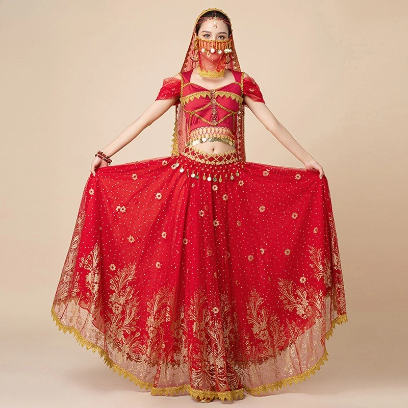 Women Festival Halloween Cosplay Belly Dance Top Dress Adult Indian Arab Jasmine Sari Fantasy Rave Bollywood performance Costume view 2