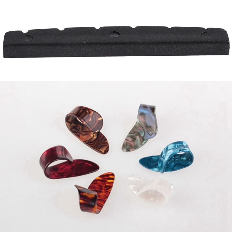 1 Pcs Self-Lubricating Slotted Nut & 4 Pieces Thumb Finger Guitar Pick Celluloid Mediator Thumbpick