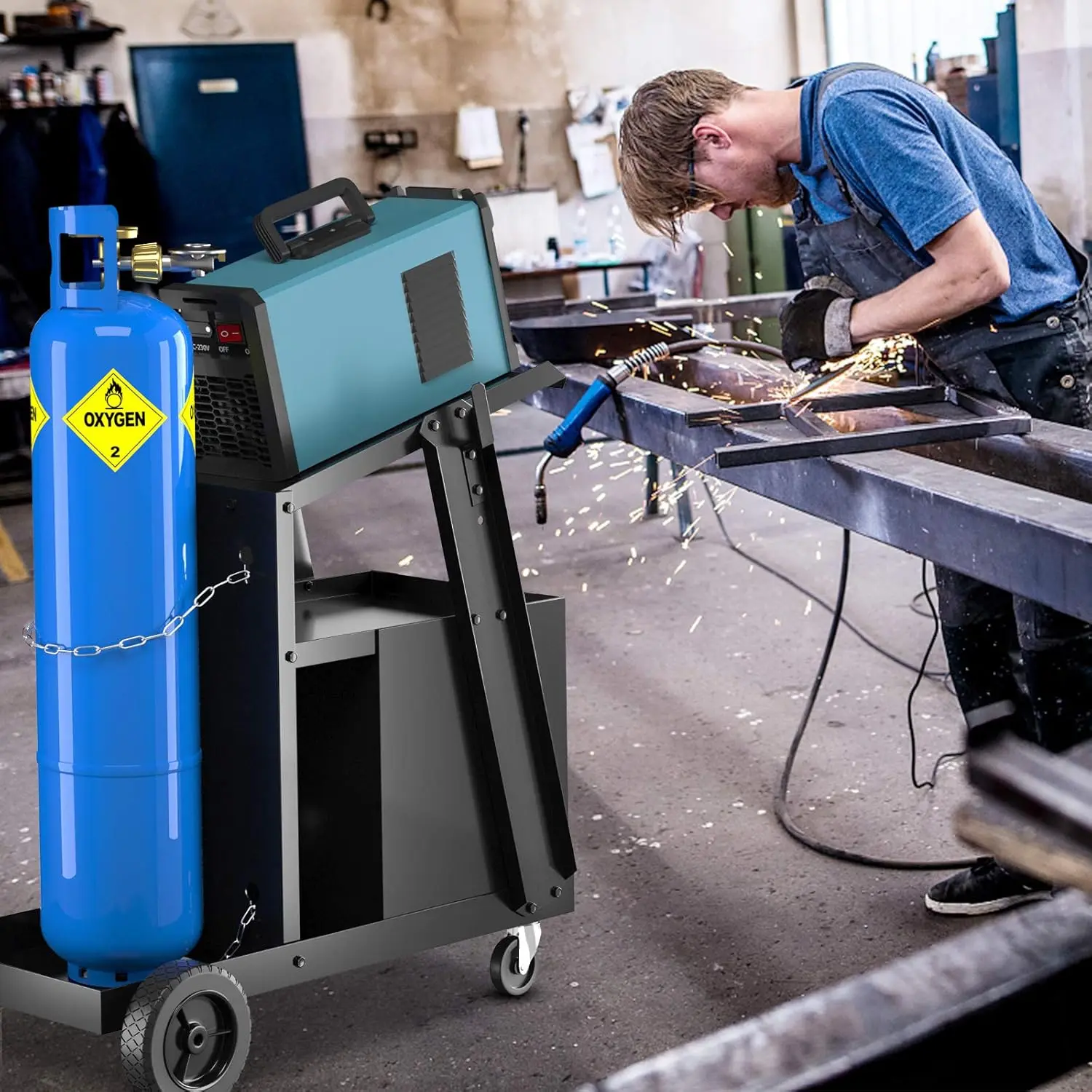 Factory Direct 2026 Top RatedCarro de soldadura con 4 cajones y soporte para botella de Gas, carro móvil de soldadura para máqui