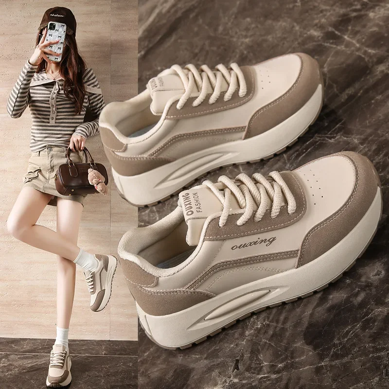 

Spring White Shoes New Korean Version Female Student Thick Soled Height Increasing Sports Board Shoes