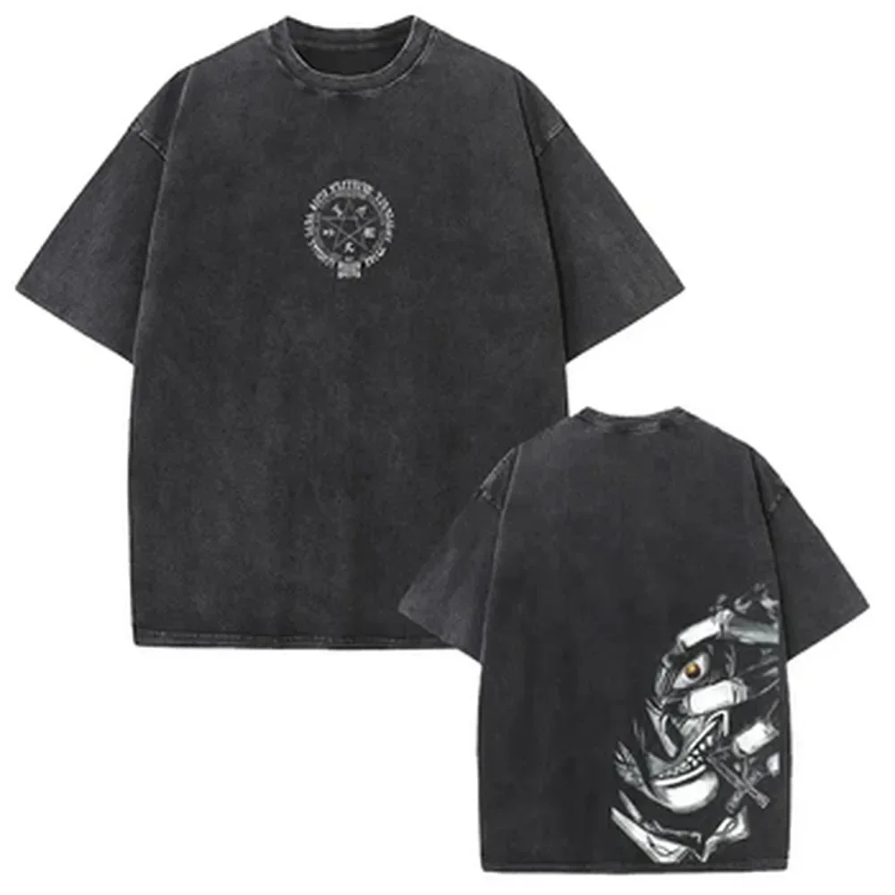 Manga Hellsing Alucard Graphic T-shirt Vintage Washed Oversized T Shirt High Quality Cotton Short Sleeve Tees Men Women Clothing