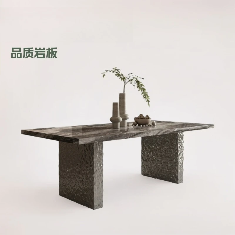 

Квадратный современный легкий роскошный обеденный стол, венецианская коричневая каменная плита, утолщенная модель под водной рябью.