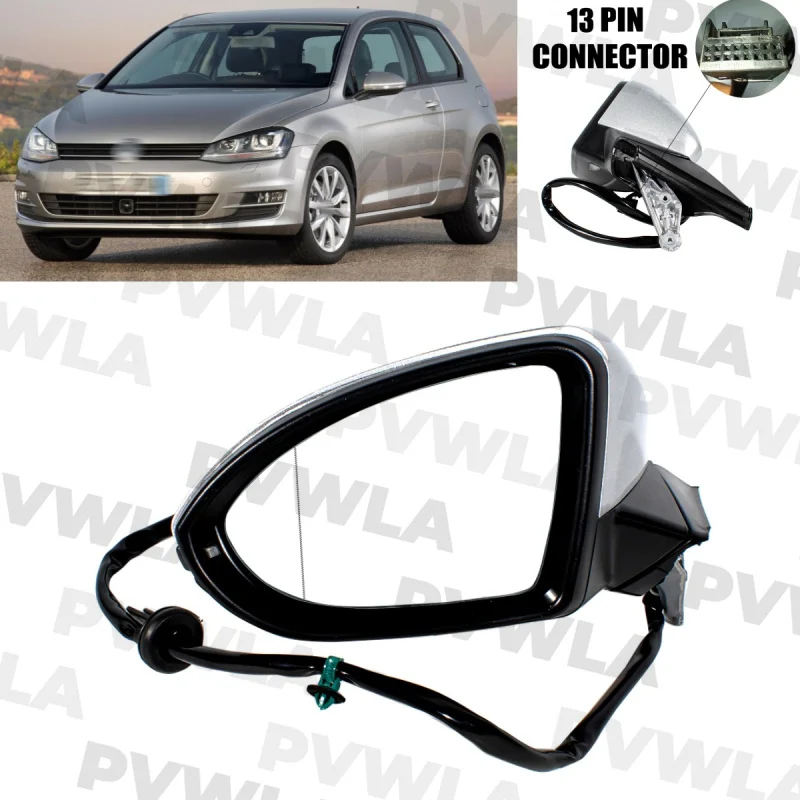 

For VW Golf 7 7.5 2013 2014 2015 2016 2017 2018 2019 2020 Left Side 13 Pins Crystal Silvery Painted Mirror Assembly