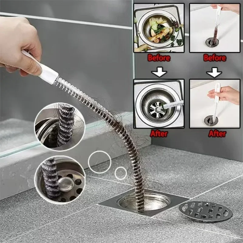 Sink Drain Clog Remover Brush - 45cm/60cm Bendable Design, Reusable Hair Cleaner for Bathroom Kitchen Sink/Shower Overflow Sewer