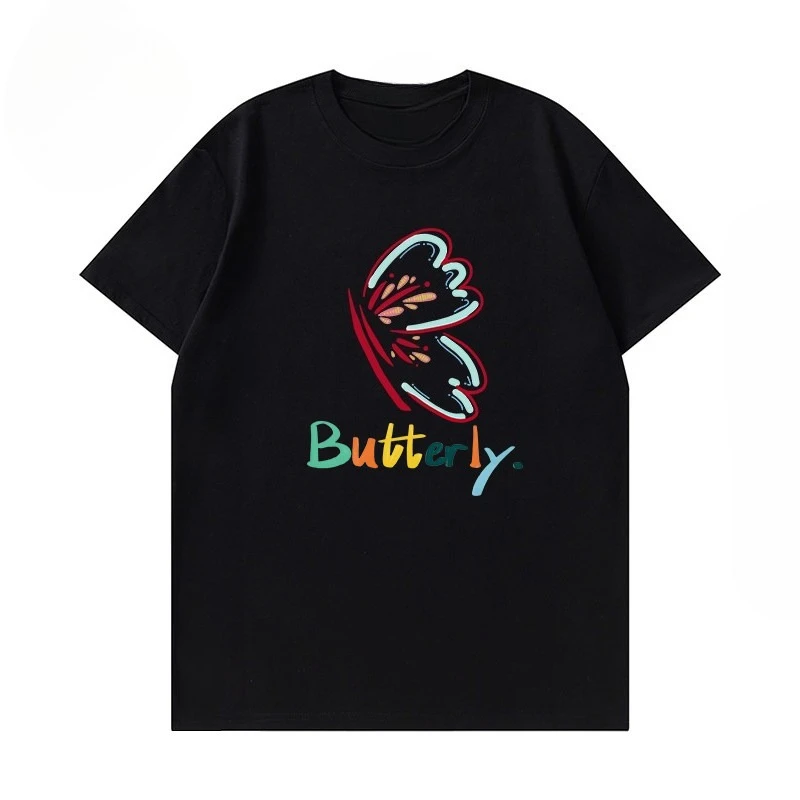 Hand Drawn Colorful Butterfly Graphic T‑Shirt Unisex Short‑Sleeve Casual Top Cute Insect Art Print For Fashion Lovers