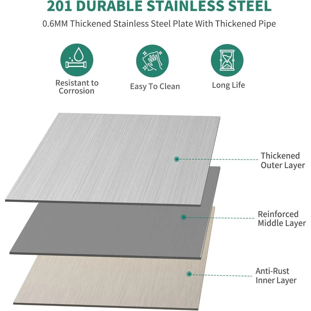 Stainless Steel Table with Overshelves, Metal Table Prep Table for Home Kitchen Restaurant Garage Warehouse