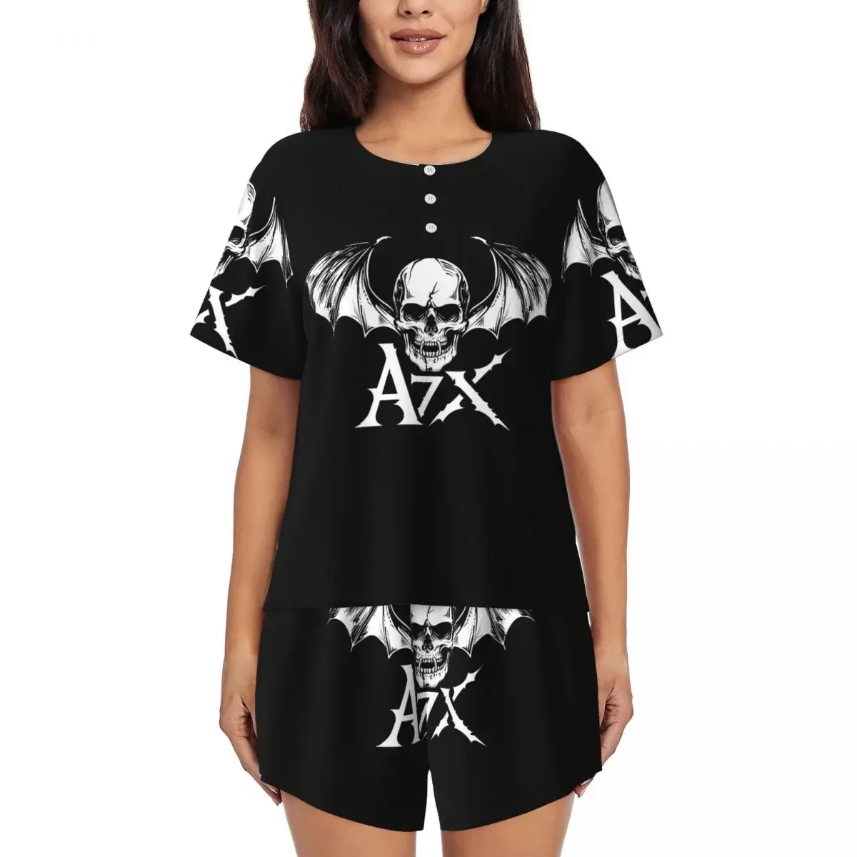 

Avenged Sevenfold Round Neck Short Sleeves Nightdress for Sleeping Sleepshirts Women Soft Pajama Set Short Pants