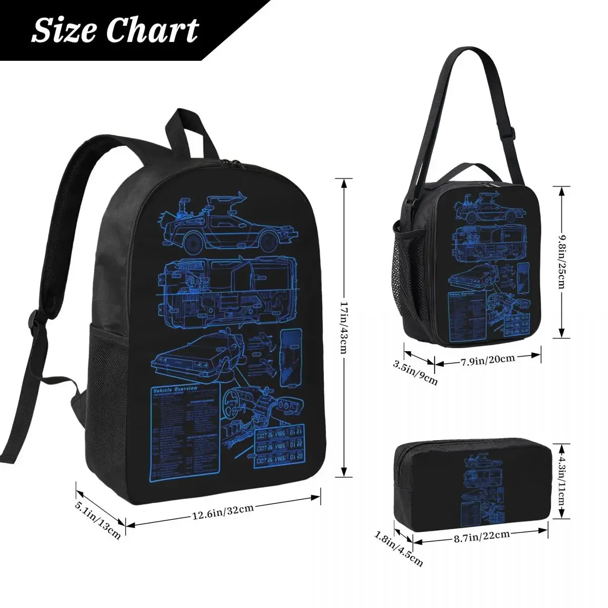 Retro Back To The Future Backpack Student Boys Girls BookBag School Bag Laptop Shoulder Bags 3ps Insulated Lunch Bag Pencil Case