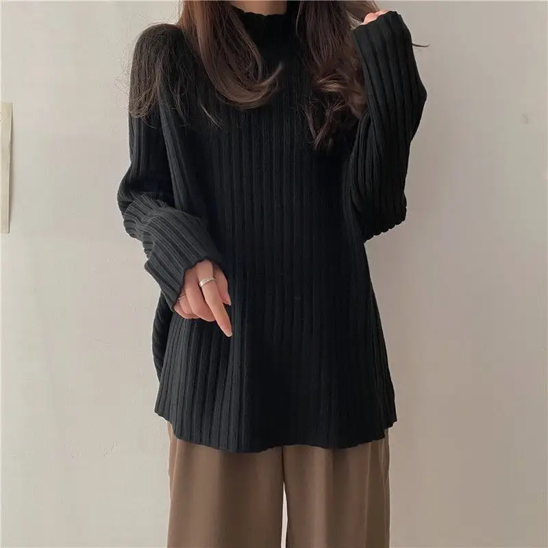 Autumn Winter Fashion All-match Long Sleeve Loose Sweaters Women Clothing Elegant Chic Turtleneck Pullover Casual Solid Knit Top