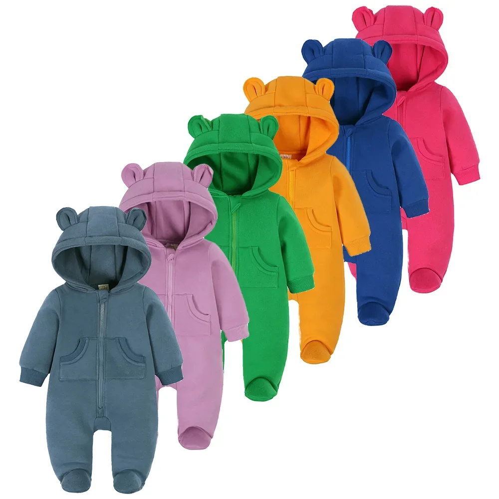 

Warm Winter Bear Hoodies Bodysuit For Newborn Baby Boys Girls Clothes Long Sleeve Rompers Solid Jumpsuit Infant Onesies Overalls