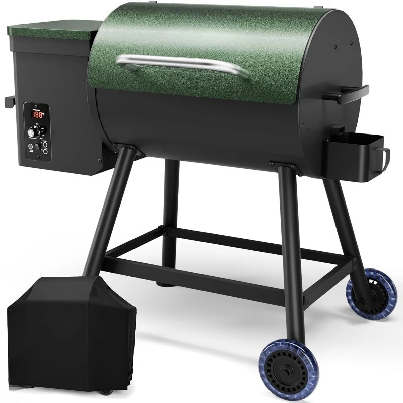 شواية بيليه خشبية كهربائية 8 في 1 شوايات شواء للشواية الخارجية مع تغذية تلقائية وتحكم في درجة الحرارة PID (180-450 ° F)456 مربع