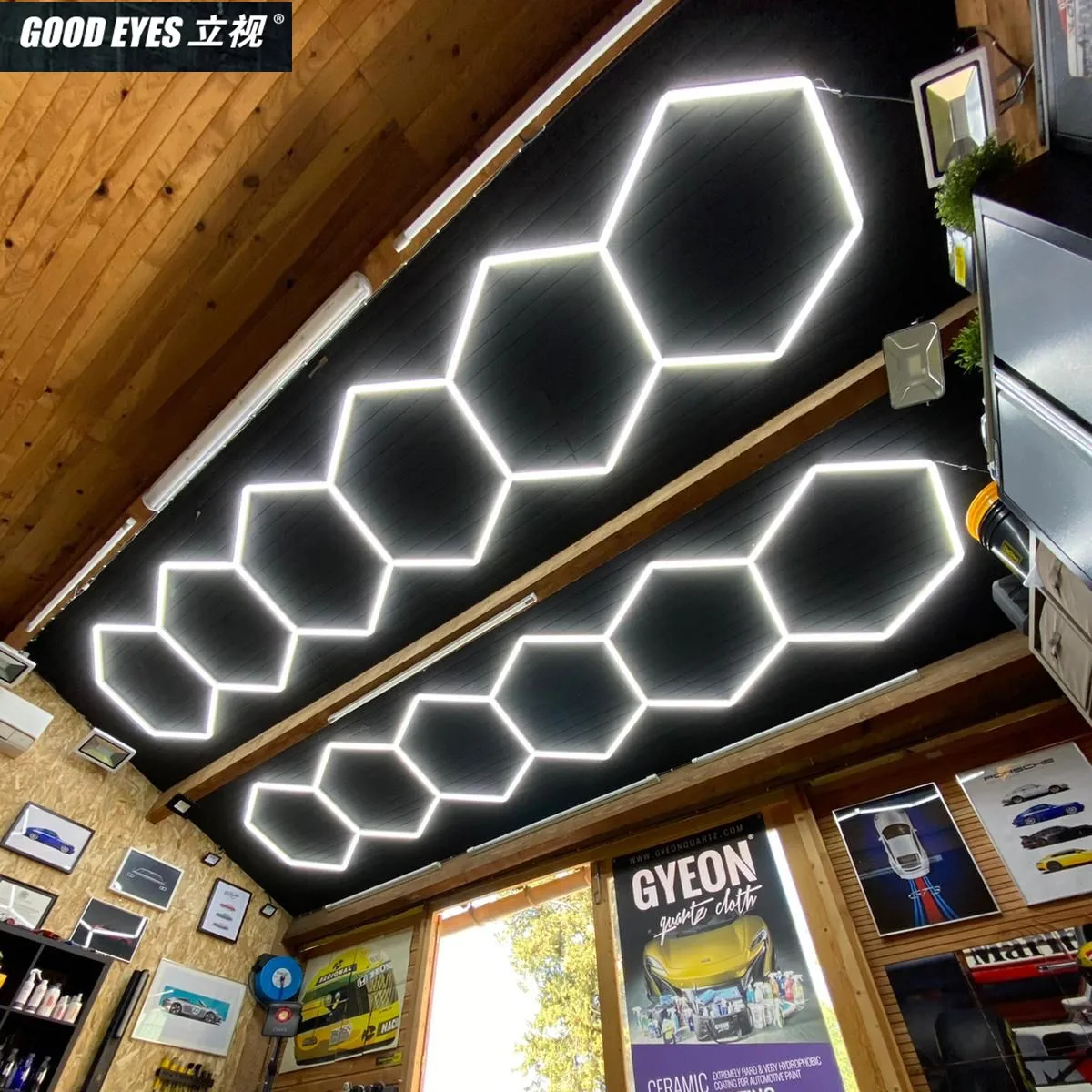 Op Maat Gemaakt Één Rij Zeshoekige Verlichting Garage Led Buis Plafond Voor Barbershop Salon Auto Beauty Wash Workshop