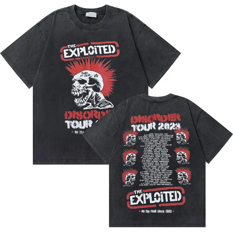 Washed Vintage Rock Band The Exploited Disorder Tour 2023 T-shirt Men Hip Hop Gothic T Shirt Men's Punk Oversized Tee Streetwear