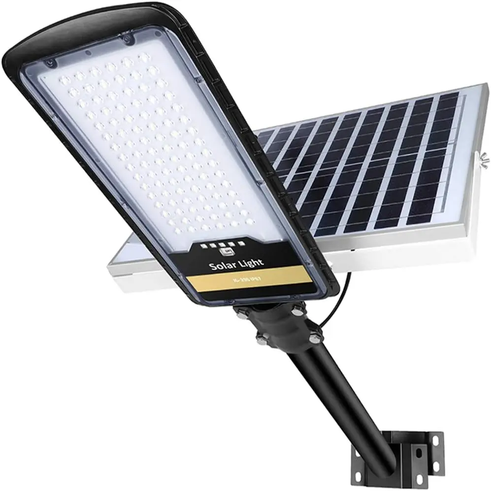 200W Solar Street Lights Outdoor, Dusk to Dawn IP67 Security Led Flood Light Lamp with Remote Control Mounting Pole and Bracket