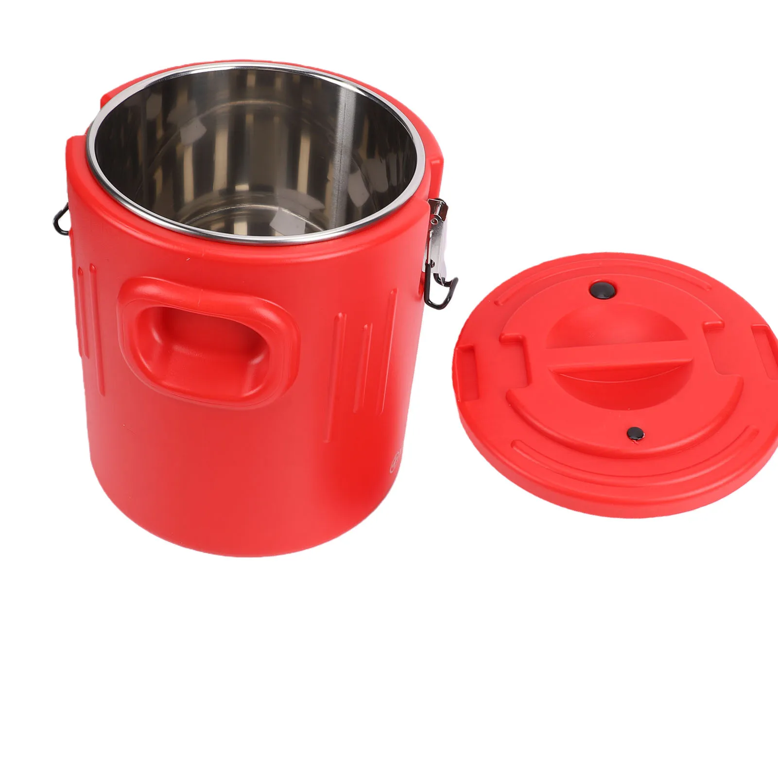 20L Insulated Food Container with 2 Buckle Rings Portable Ice and Hot Drink Stainless Steel Bucket for Canteen Hotel Home Red