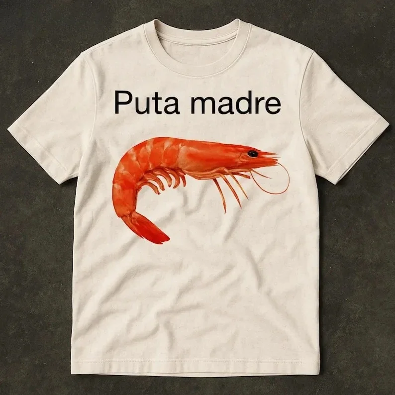 Funny Shrimp Memes, Shrimp-patterned T-shirt Memes, Shrimp, Aggressive, Satirical Viral Memes, and Confused Memes Street Tees