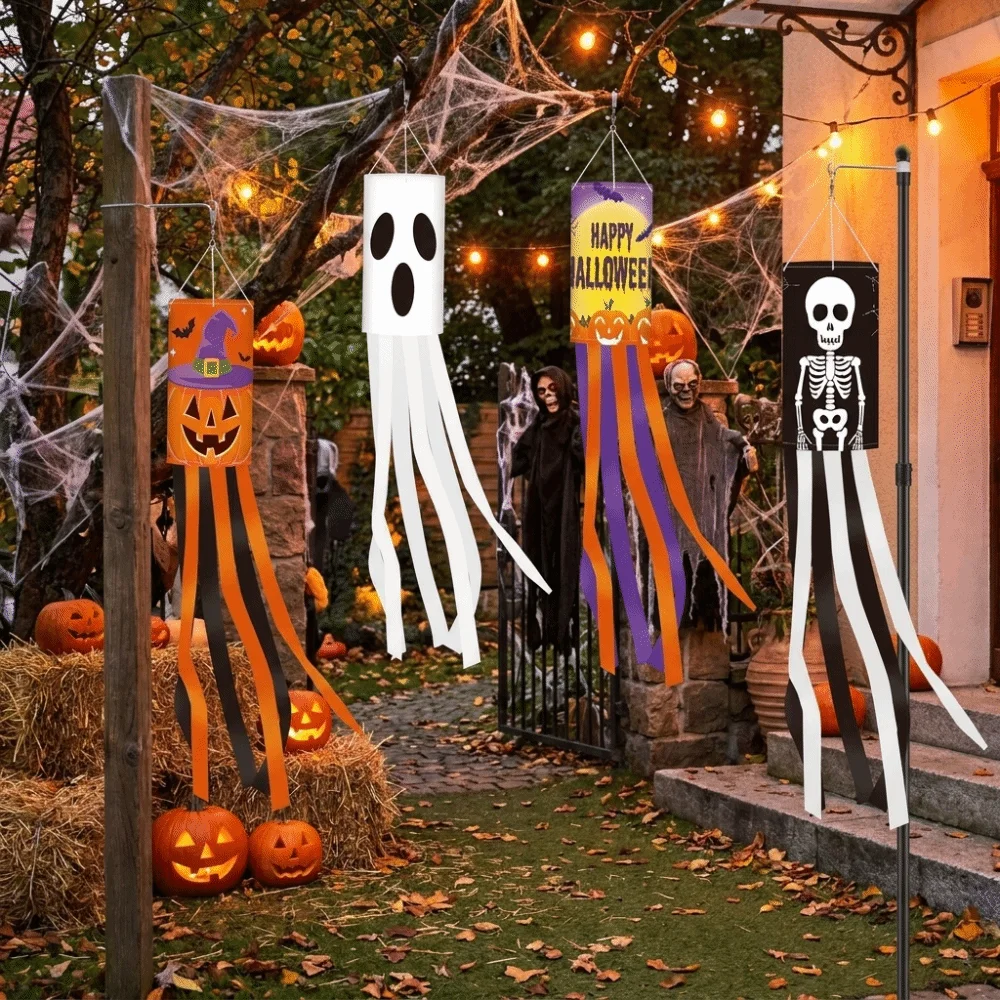 Pumpkin Ghost Pattern Halloween Wind Flag Wind Tube Flag Hanging Festival Wind Vane Ribbon Ghost Windsock Flag
