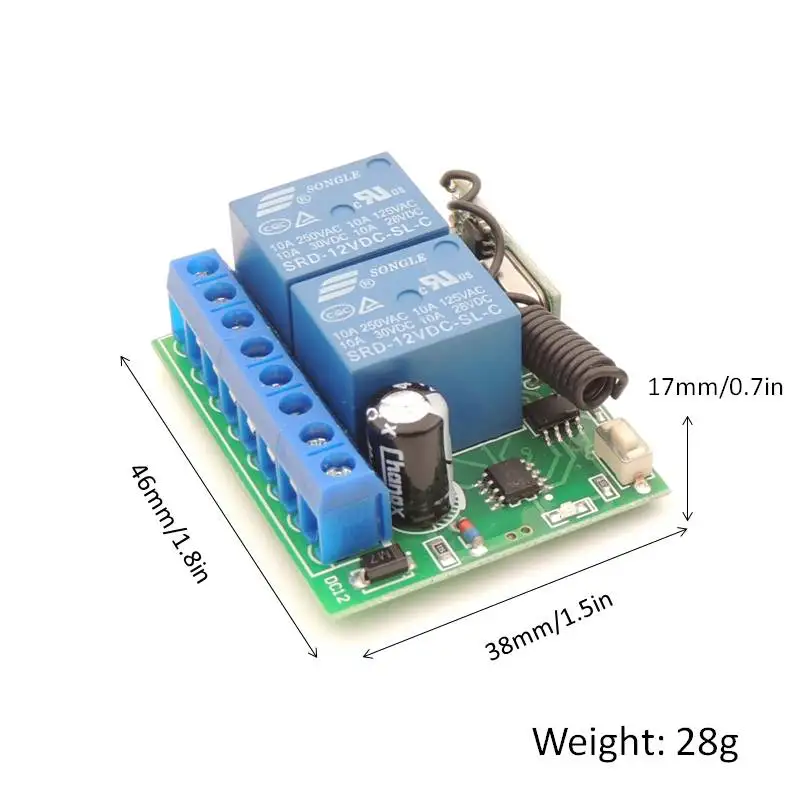 433MHz Universal Wireless Remote Control DC12V 2200W 2CH rf Relay Receiver for Universal Garage and Door Opener Controller